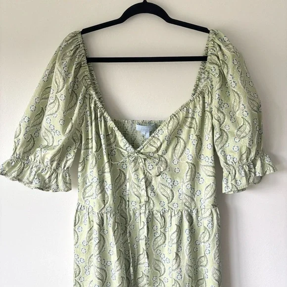 Hill House Home Ophelia Dress Eucalyptus Floral Green Midi Dress  Cottagecore - threedaughtersproperties.com